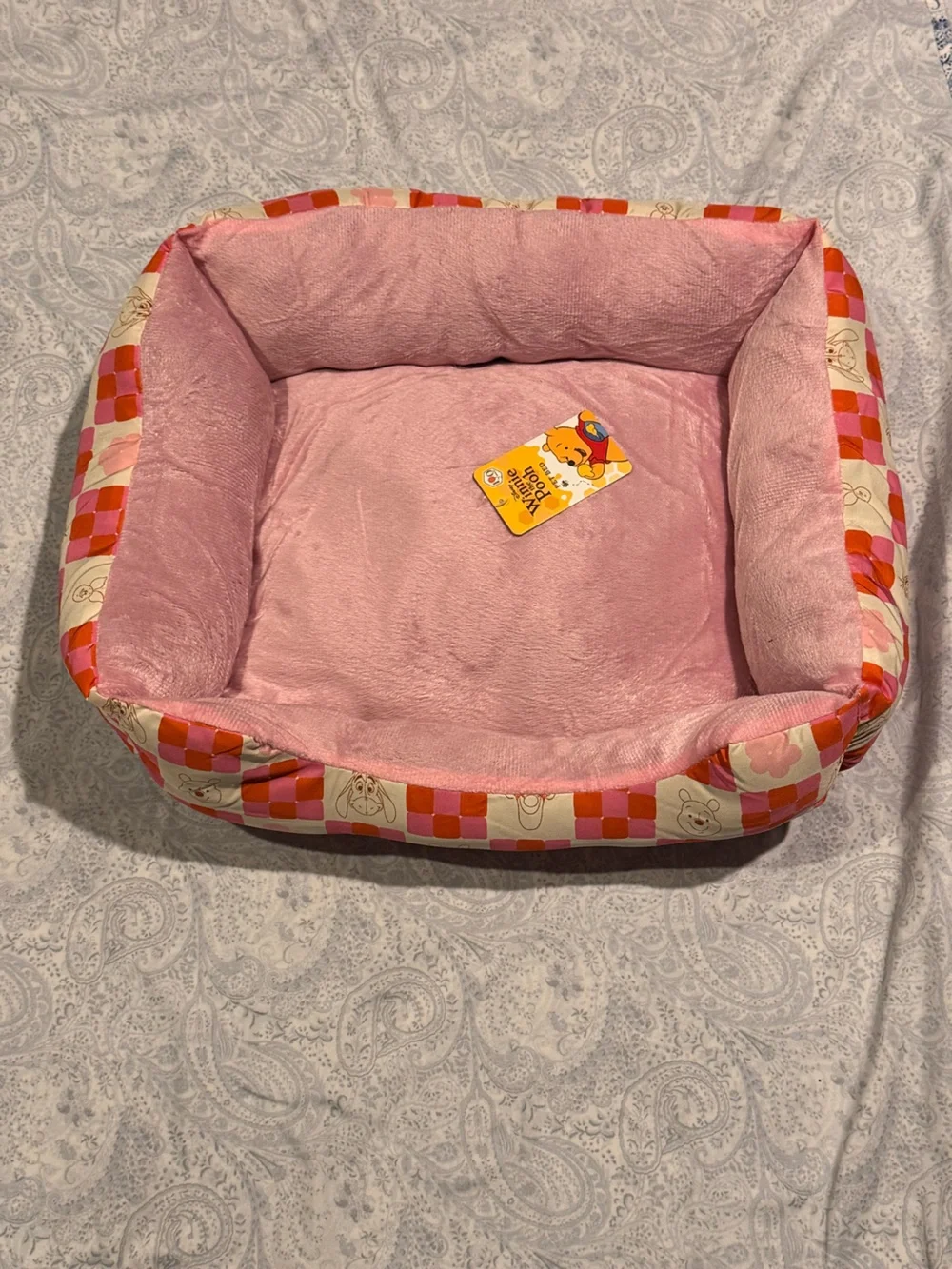 Disney Winnie the Pooh Pink Plush Small Pet Bed with Patterned Trim